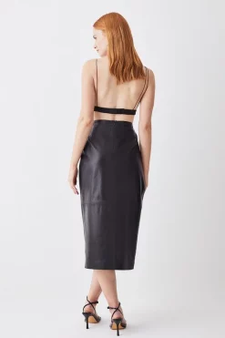 Best Pirce 🥰 Karen Millen Leather Drape Detail Pencil Midi 👗 Skirt 🤩 -Karen Millen Outlet store bkk09167 black xl 2