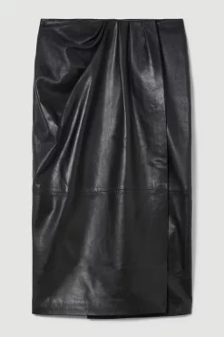 Best Pirce 🥰 Karen Millen Leather Drape Detail Pencil Midi 👗 Skirt 🤩 -Karen Millen Outlet store bkk09167 black xl 3