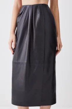 Best Pirce 🥰 Karen Millen Leather Drape Detail Pencil Midi 👗 Skirt 🤩 -Karen Millen Outlet store bkk09167 black xl 4