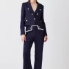Best Sale 🤩 Karen Millen Compact Stretch Nautical Button Front Wide Leg Trouser - navy 🔔