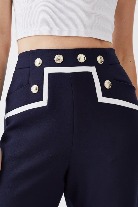 Best Sale 🤩 Karen Millen Compact Stretch Nautical Button Front Wide Leg Trouser - navy 🔔 4 Best Sale 🤩 Karen Millen Compact Stretch Nautical Button Front Wide Leg Trouser - navy 🔔 - Image 2