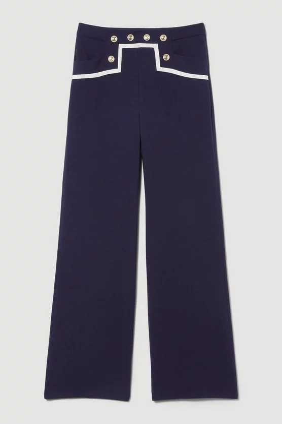 Best Sale 🤩 Karen Millen Compact Stretch Nautical Button Front Wide Leg Trouser - navy 🔔 6 Best Sale 🤩 Karen Millen Compact Stretch Nautical Button Front Wide Leg Trouser - navy 🔔 - Image 4