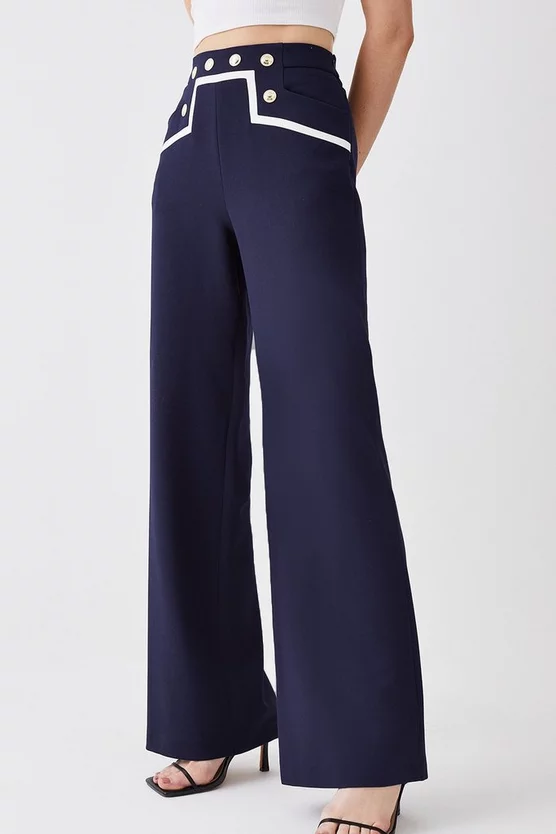 Best Sale 🤩 Karen Millen Compact Stretch Nautical Button Front Wide Leg Trouser - navy 🔔 7 Best Sale 🤩 Karen Millen Compact Stretch Nautical Button Front Wide Leg Trouser - navy 🔔 - Image 5