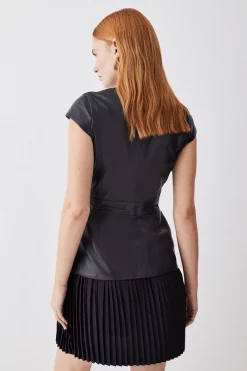 Best Pirce 🌟 Karen Millen Leather Pleat 👗 Skirt Mini 👗 Dress - black 🔔 -Karen Millen Outlet store bkk09198 black xl 2