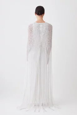 Cheap 🎁 Karen Millen Petite Premium Embellished Caped Maxi 👗 Dress - ivory 😍 -Karen Millen Outlet store bkk09251 ivory xl 2