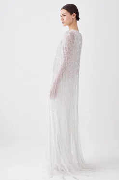 Cheap 🎁 Karen Millen Petite Premium Embellished Caped Maxi 👗 Dress - ivory 😍 -Karen Millen Outlet store bkk09251 ivory xl 5