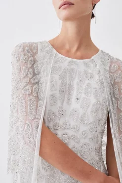 Cheap 🎁 Karen Millen Petite Premium Embellished Caped Maxi 👗 Dress - ivory 😍 -Karen Millen Outlet store bkk09251 ivory xl 6