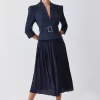 New ✨ Karen Millen Petite Structured Crepe Forever Pleated Midi 👗 Dress 🔥 -Karen Millen Outlet store bkk09272 navy xl