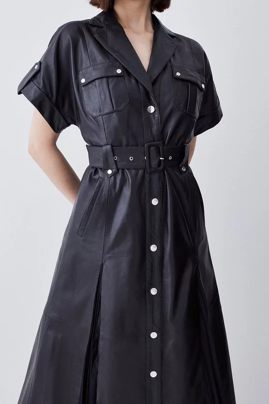 Buy 🛒 Karen Millen Leather Belted Button Detail 👚 Shirt Midi 👗 Dress - black 👏 4 Buy 🛒 Karen Millen Leather Belted Button Detail 👚 Shirt Midi 👗 Dress - black 👏 - Image 2