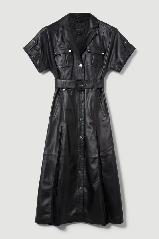 Buy 🛒 Karen Millen Leather Belted Button Detail 👚 Shirt Midi 👗 Dress - black 👏 6 Buy 🛒 Karen Millen Leather Belted Button Detail 👚 Shirt Midi 👗 Dress - black 👏 - Image 4