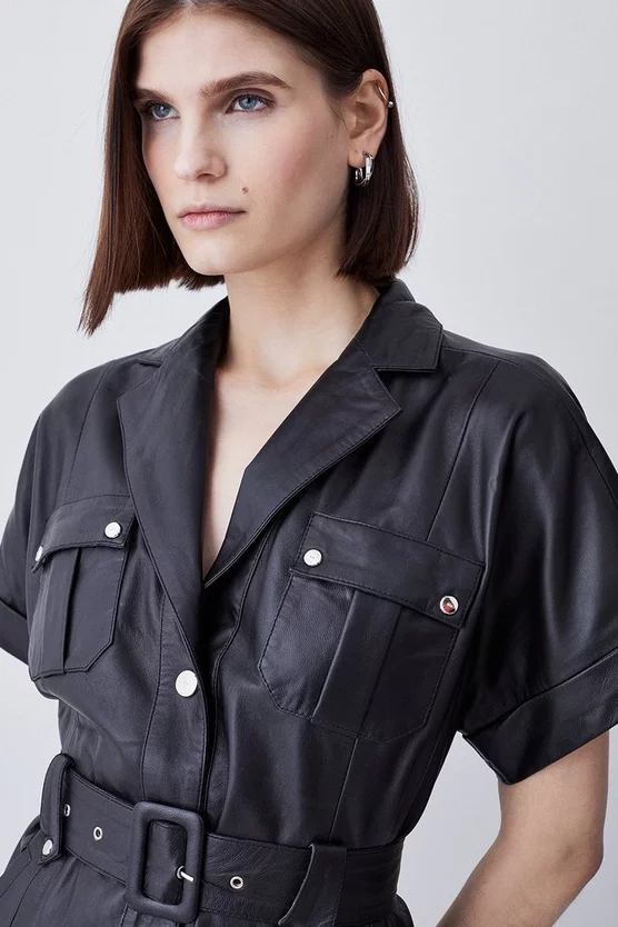 Buy 🛒 Karen Millen Leather Belted Button Detail 👚 Shirt Midi 👗 Dress - black 👏 7 Buy 🛒 Karen Millen Leather Belted Button Detail 👚 Shirt Midi 👗 Dress - black 👏 - Image 5