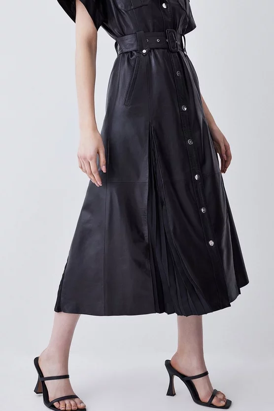 Buy 🛒 Karen Millen Leather Belted Button Detail 👚 Shirt Midi 👗 Dress - black 👏 8 Buy 🛒 Karen Millen Leather Belted Button Detail 👚 Shirt Midi 👗 Dress - black 👏 - Image 6