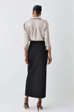 Promo 🎉 Karen Millen Compact Stretch Popper Detail Maxi 👗 Skirt 💯 -Karen Millen Outlet store bkk09296 black xl 2