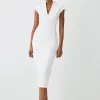 Brand new 🎉 Karen Millen Petite Structured Crepe Forever Midi 👗 Dress - ivory ✔️ -Karen Millen Outlet store bkk09301 ivory xl