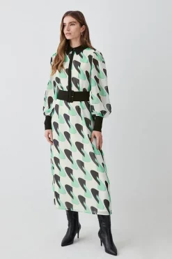 Coupon โ๏ธ Karen Millen Geo Georgette Belted Midi ๐ Shirt ๐ Dress โญ