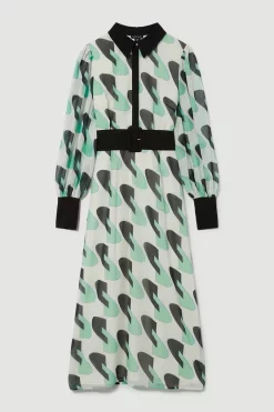 Coupon ✔️ Karen Millen Geo Georgette Belted Midi 👕 Shirt 👗 Dress ⭐ -Karen Millen Outlet store bkk09363 geo xl 3