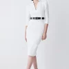 Cheap 🥰 Karen Millen Compact Stretch Belted Forever Belted Pencil Midi 👗 Dress - ivory 👍