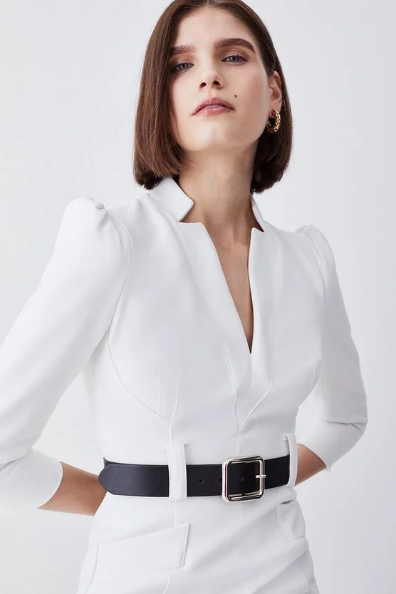Cheap 🥰 Karen Millen Compact Stretch Belted Forever Belted Pencil Midi 👗 Dress - ivory 👍 4 Cheap 🥰 Karen Millen Compact Stretch Belted Forever Belted Pencil Midi 👗 Dress - ivory 👍 - Image 2