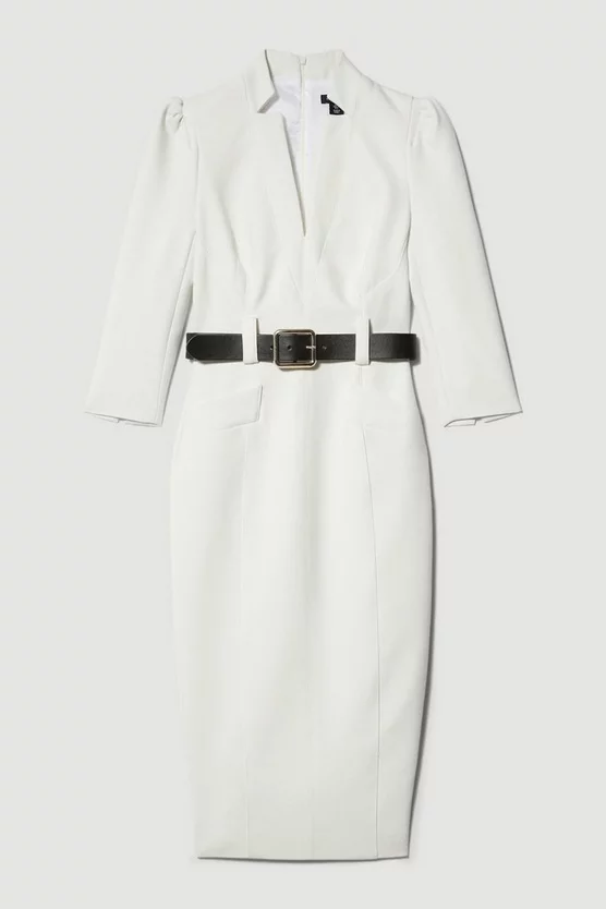 Cheap 🥰 Karen Millen Compact Stretch Belted Forever Belted Pencil Midi 👗 Dress - ivory 👍 6 Cheap 🥰 Karen Millen Compact Stretch Belted Forever Belted Pencil Midi 👗 Dress - ivory 👍 - Image 4