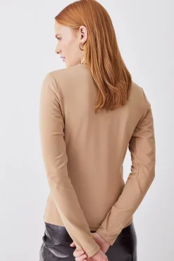 Wholesale 🥰 Karen Millen Long Sleeve Cotton Crew Neck T-shirt 🛒 -Karen Millen Outlet store bkk09439 camel xl 2