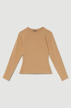 Wholesale 🥰 Karen Millen Long Sleeve Cotton Crew Neck T-shirt 🛒 -Karen Millen Outlet store bkk09439 camel xl 3