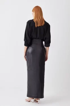 Buy 🛒 Karen Millen Leather High Waisted Pencil Midaxi 👗 Skirt 🤩 -Karen Millen Outlet store bkk09527 black xl 2