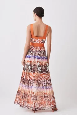 Buy ✨ Karen Millen Petite Top Stitch Pleated Mixed Animal Detail Woven Midi 😉 -Karen Millen Outlet store bkk09571 animal xl 2