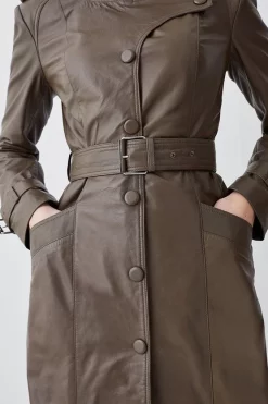 Brand new 🎉 Karen Millen Leather Maxi Trench 🧥 Coat - military green 🎁 -Karen Millen Outlet store bkk09598 military20green xl 6