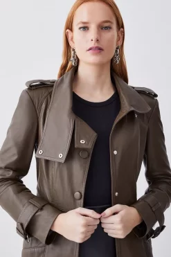 Brand new 🎉 Karen Millen Leather Maxi Trench 🧥 Coat - military green 🎁 -Karen Millen Outlet store bkk09598 military20green xl 7