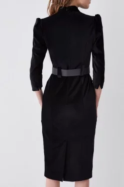 Coupon 😀 Karen Millen Velvet Forever Diamante Belted Pencil Midi 👗 Dress - black 🥰 -Karen Millen Outlet store bkk09627 black xl 2