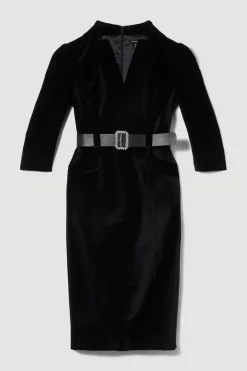 Coupon 😀 Karen Millen Velvet Forever Diamante Belted Pencil Midi 👗 Dress - black 🥰 -Karen Millen Outlet store bkk09627 black xl 3
