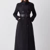 Budget ⭐ Karen Millen Compact Stretch Belted Double Breasted Maxi 🧥 Coat 😀