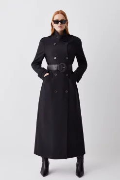 Budget ⭐ Karen Millen Compact Stretch Belted Double Breasted Maxi 🧥 Coat 😀