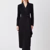 Cheap 🧨 Karen Millen Drape Belted Long Sleeve Soft Tailored Midi 👗 Dress 🧥 Coat 🎁 -Karen Millen Outlet store bkk09631 black xl