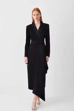 Cheap 🧨 Karen Millen Drape Belted Long Sleeve Soft Tailored Midi 👗 Dress 🧥 Coat 🎁