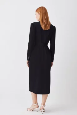 Cheap 🧨 Karen Millen Drape Belted Long Sleeve Soft Tailored Midi 👗 Dress 🧥 Coat 🎁 -Karen Millen Outlet store bkk09631 black xl 2