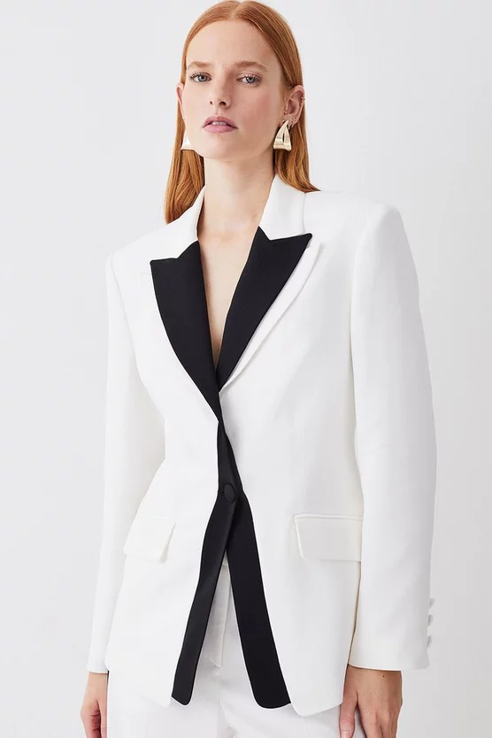 Cheap ๐ Karen Millen Compact Viscose Contrast Lapel Double Breasted Blazer - ivory ๐ 3 Cheap ๐ Karen Millen Compact Viscose Contrast Lapel Double Breasted Blazer - ivory ๐