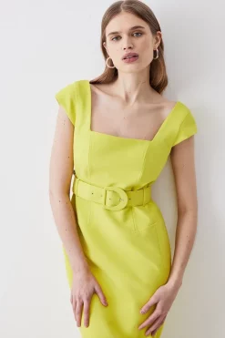 Best reviews of โค๏ธ Karen Millen Clean Tailored Belted Split Detail Pencil Midi ๐ Dress - lime โ๏ธ