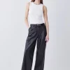 New 👍 Karen Millen Leather Wide Leg Cargo Trouser ✔️ -Karen Millen Outlet store bkk09775 black xl