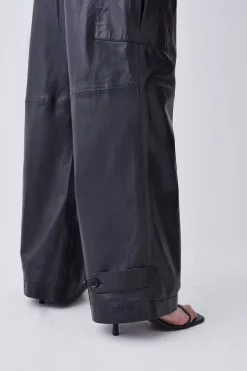 New 👍 Karen Millen Leather Wide Leg Cargo Trouser ✔️ -Karen Millen Outlet store bkk09775 black xl 5