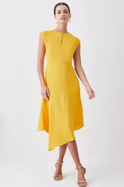 Wholesale ๐ Karen Millen Petite Soft Tailored Key Hole Cap Sleeve High Low ๐ Dress - marigold โค๏ธ