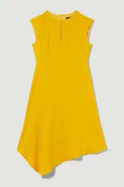 Wholesale 👍 Karen Millen Petite Soft Tailored Key Hole Cap Sleeve High Low 👗 Dress - marigold ❤️ -Karen Millen Outlet store bkk09778 marigold xl 3