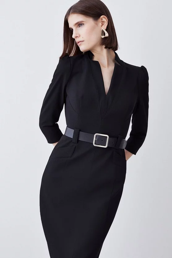 Outlet 🔥 Karen Millen Structured Crepe Belted Forever Midi 👗 Dress ✨ 4 Outlet 🔥 Karen Millen Structured Crepe Belted Forever Midi 👗 Dress ✨ - Image 2