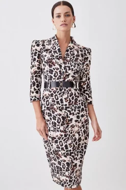 New 🔔 Karen Millen Petite Animal Printed Forever Midi Pencil 👗 Dress 🛒