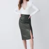Deals 🎁 Karen Millen Leather High Waisted Pencil Midi 👗 Skirt - olive 🛒 -Karen Millen Outlet store bkk09852 olive xl