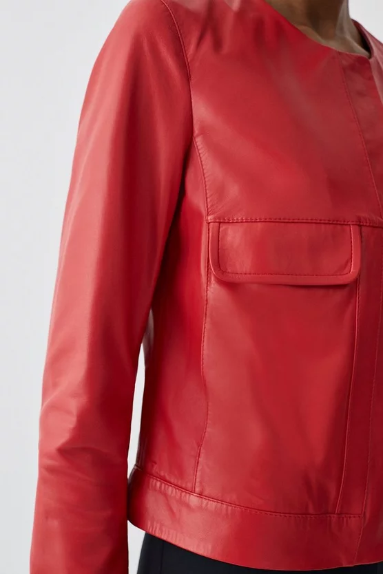 Discount π Karen Millen Leather Collarless Pocket Detail Jacket - red π₯° 4 Discount π Karen Millen Leather Collarless Pocket Detail Jacket - red π₯° - Image 2