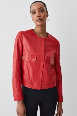 Discount π Karen Millen Leather Collarless Pocket Detail Jacket - red π₯° 14 Discount π Karen Millen Leather Collarless Pocket Detail Jacket - red π₯° -Karen Millen Outlet store bkk09853 red xl 5