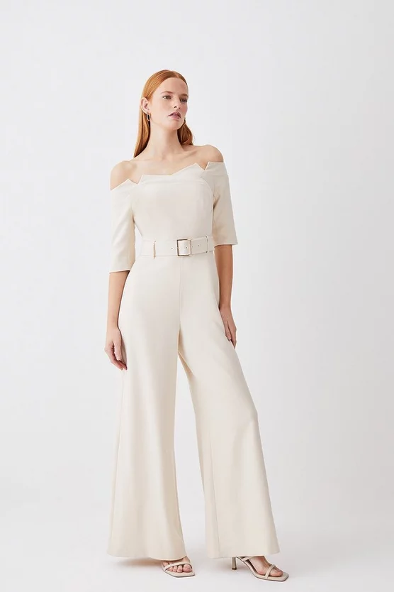 Brand new 👏 Karen Millen Structured Crepe Off Shoulder Wide Leg Jumpsuit 🛒 3 Brand new 👏 Karen Millen Structured Crepe Off Shoulder Wide Leg Jumpsuit 🛒