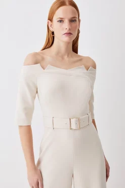 Brand new 👏 Karen Millen Structured Crepe Off Shoulder Wide Leg Jumpsuit 🛒 13 Brand new 👏 Karen Millen Structured Crepe Off Shoulder Wide Leg Jumpsuit 🛒 -Karen Millen Outlet store bkk09901 cream xl 4