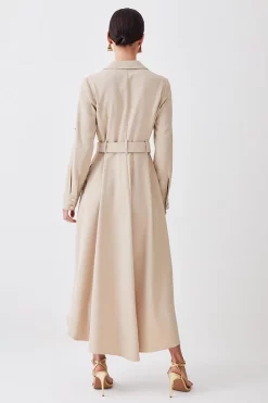 Best deal 🎉 Karen Millen Petite Soft Tailored Belted Crepe High Low 👕 Shirt Midi 👗 Dress - stone ❤️ -Karen Millen Outlet store bkk09927 stone xl 2